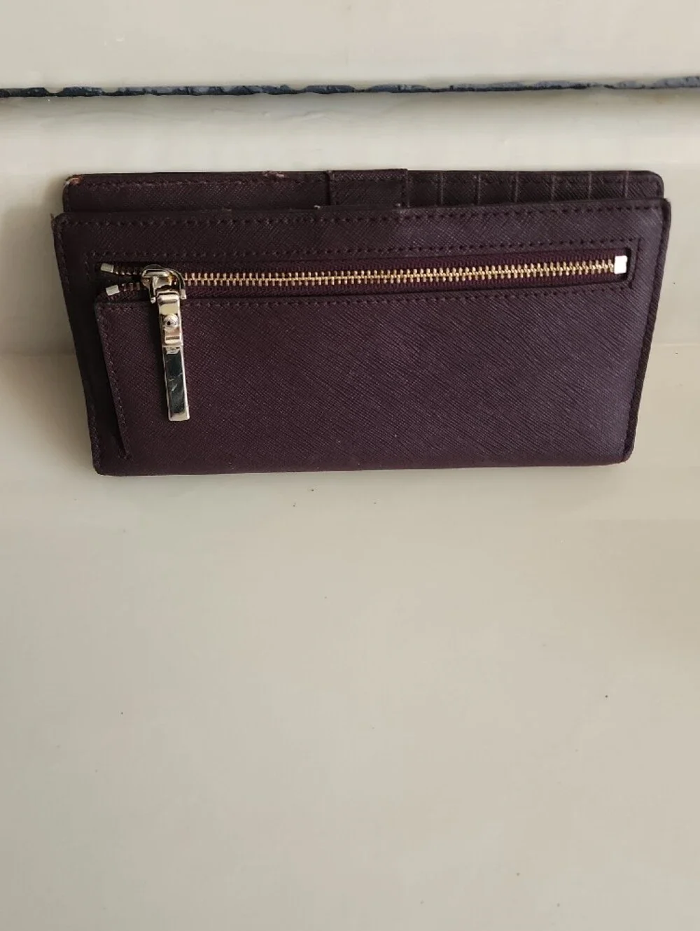 kate spade Plum Textured Saffiano Continental Wallet with Gold Logo